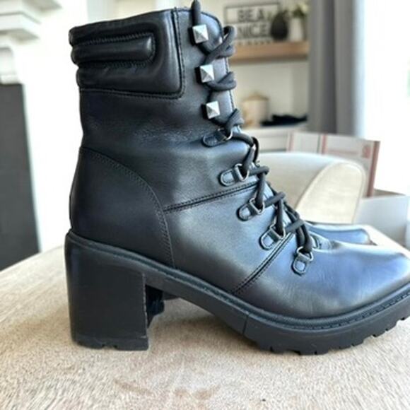 Marc Fisher Shoes - Marc Fisher Black Leather Studded Combat Boots Size 7.5, Streetwear, Grunge